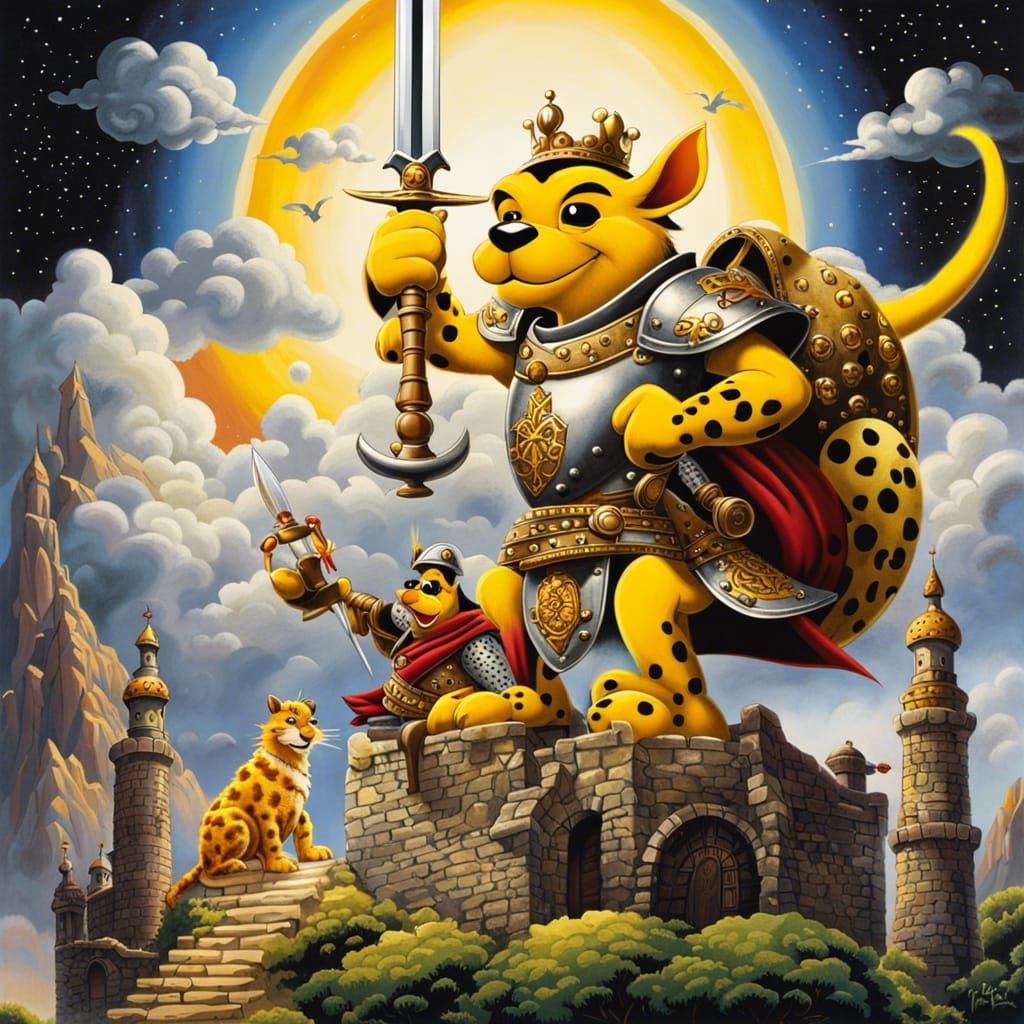 Medieval Marsupilami Knight with Lazer Sword and Vibrant Gal...