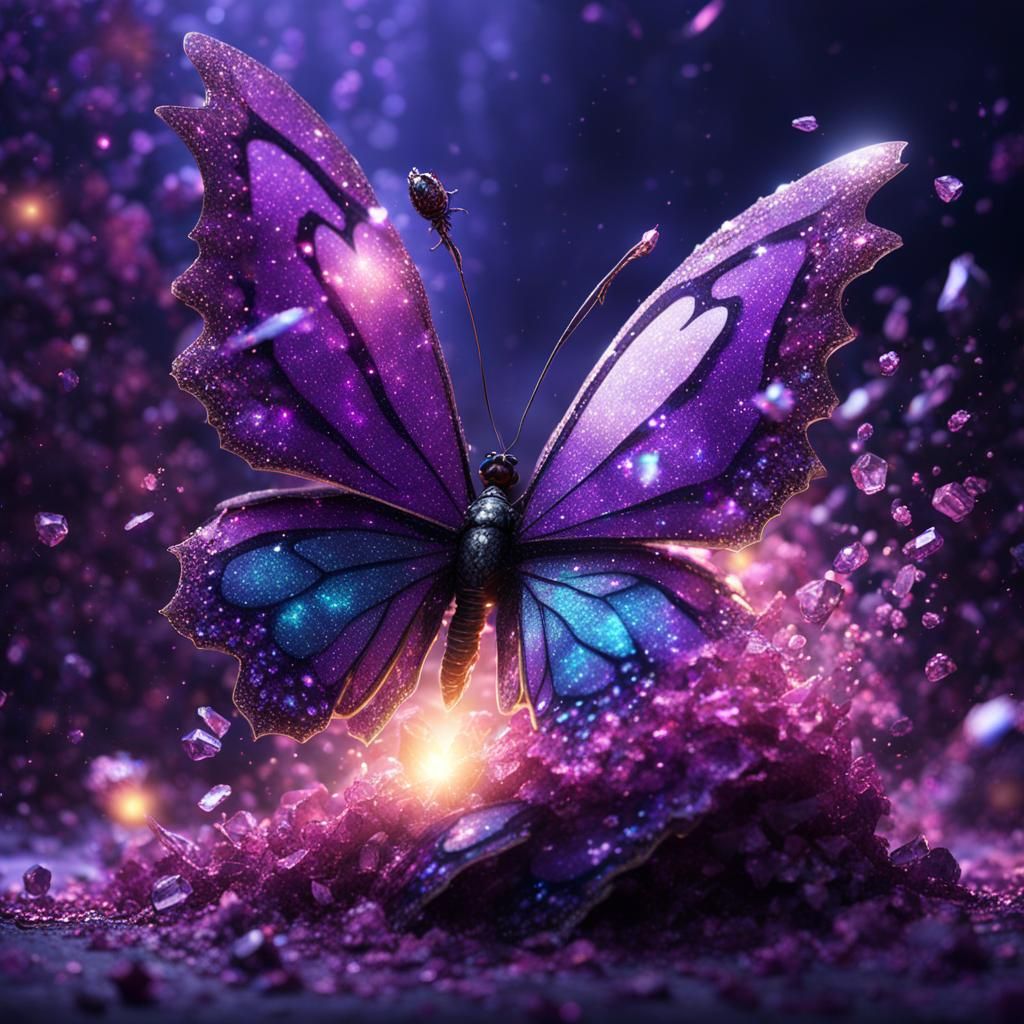 Crystal Butterfly Explosion in Detailed Matte Painting