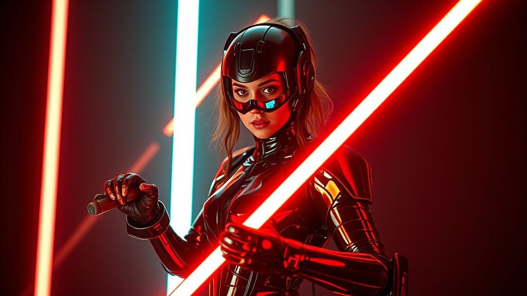 Futuristic Laser Costume: Cinematic Film Still