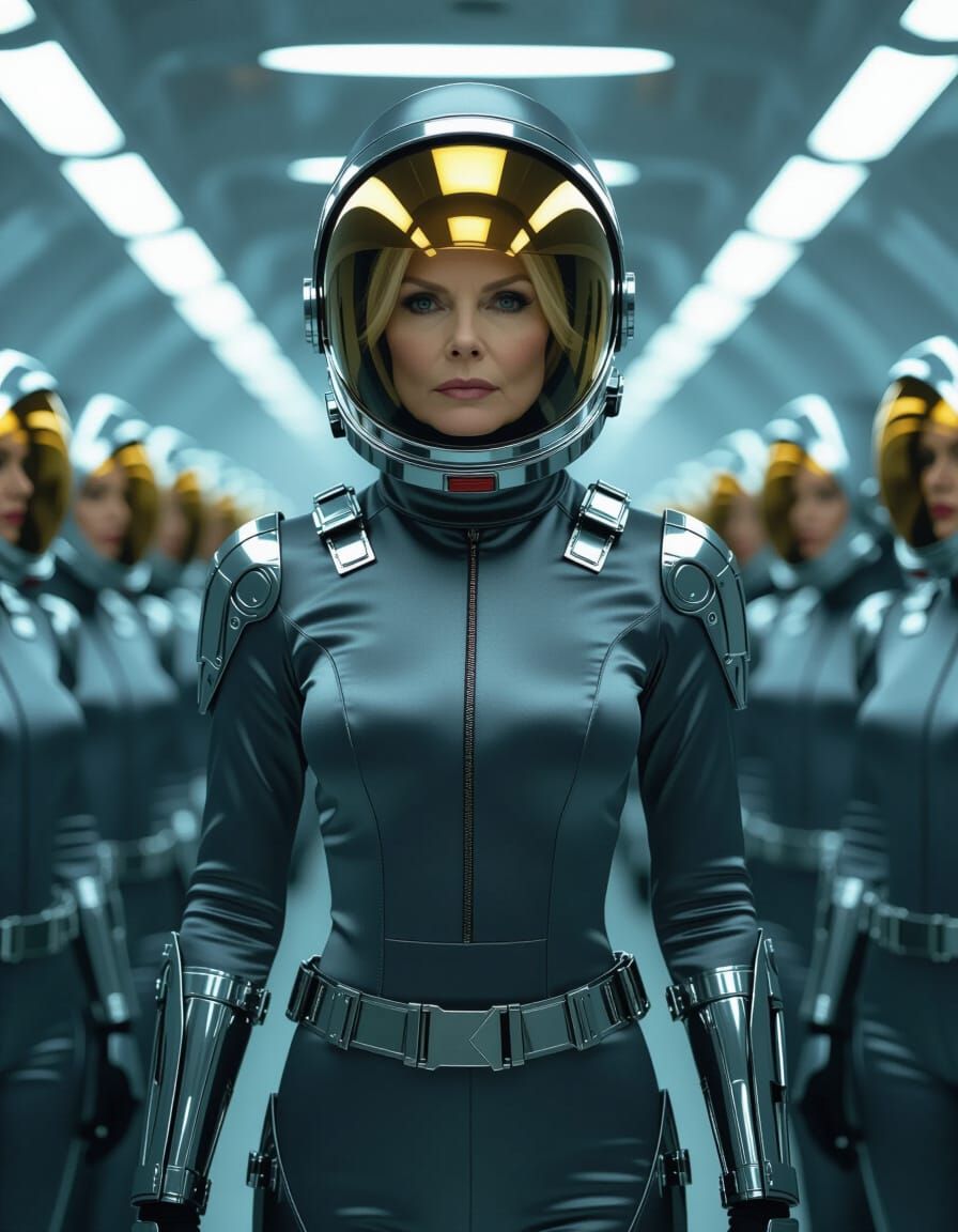 Michelle Pfeiffer in Futuristic Space Suit with Women Astron...