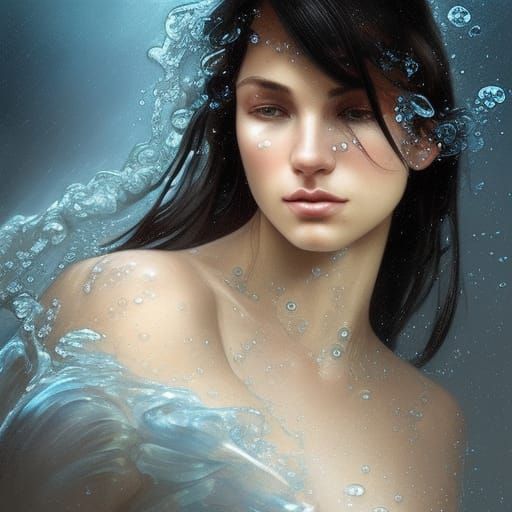 Water Dress Portrait in Art Nouveau Style