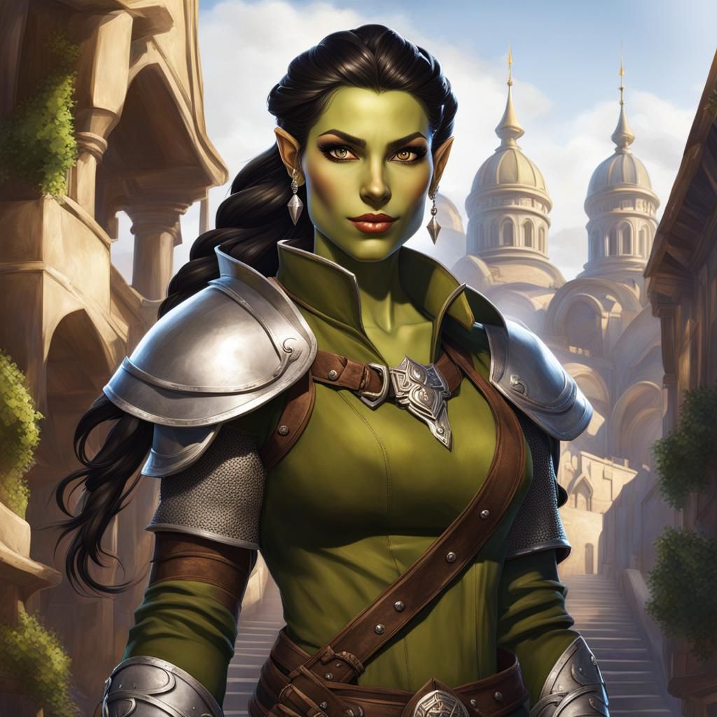 Female Half-Orc Warrior in Renaissance City