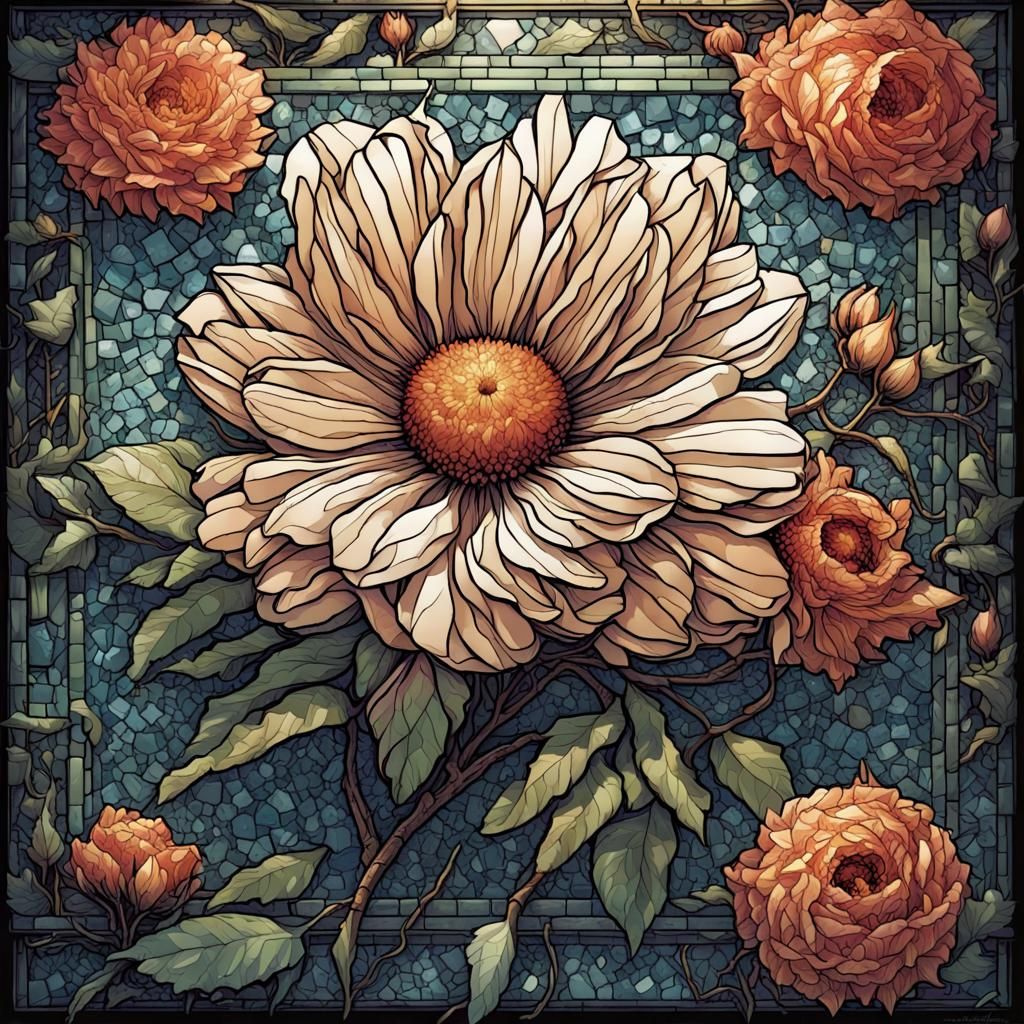 Flower Mosaic in Comic Book Art Style