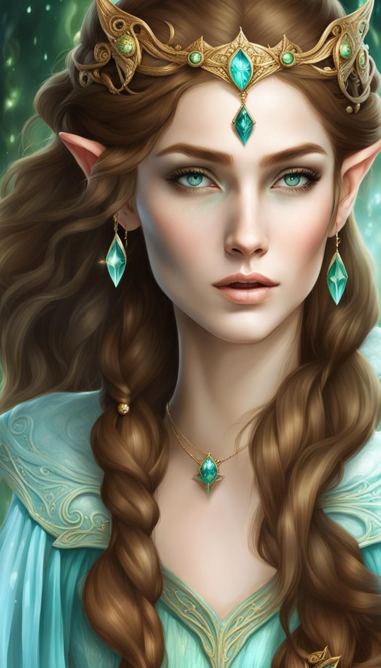 Elegant Elven Woman with Pixies, Digital Rendering