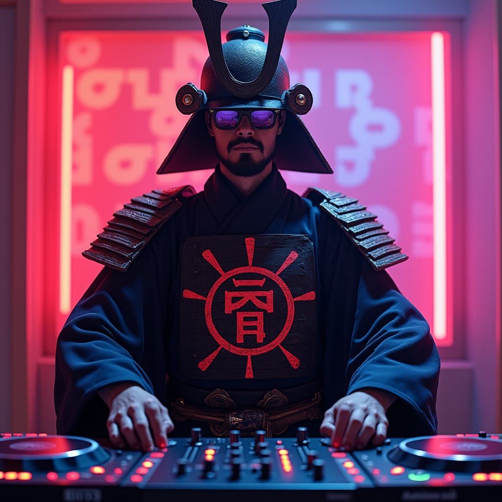 Samurai DJ in a Futuristic Matte Painting