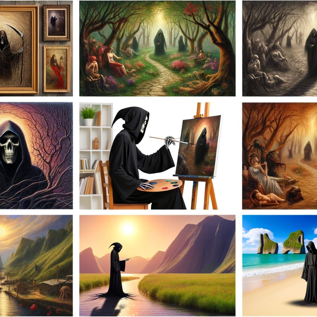 Grim Reaper as Macabre Artist in Art District