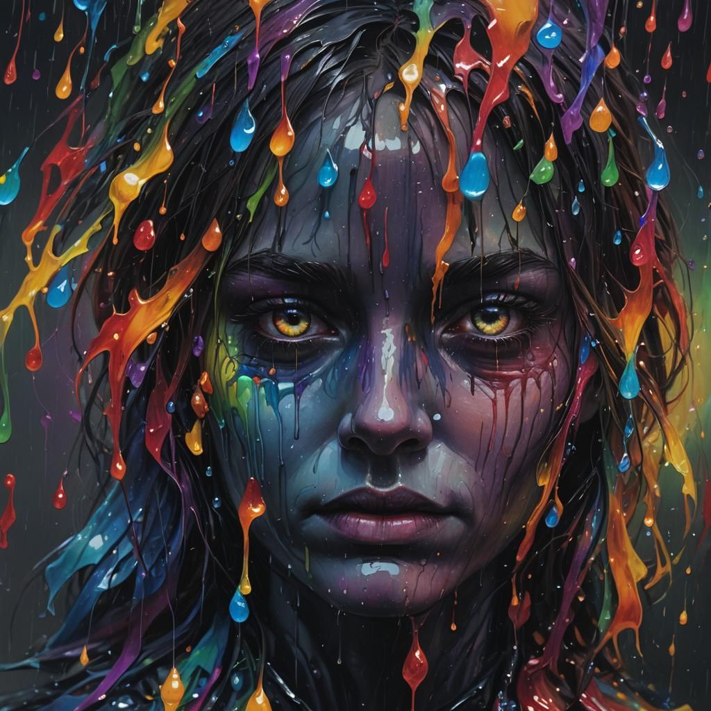 Sinister Rainbows in Dark Oil Paint Style