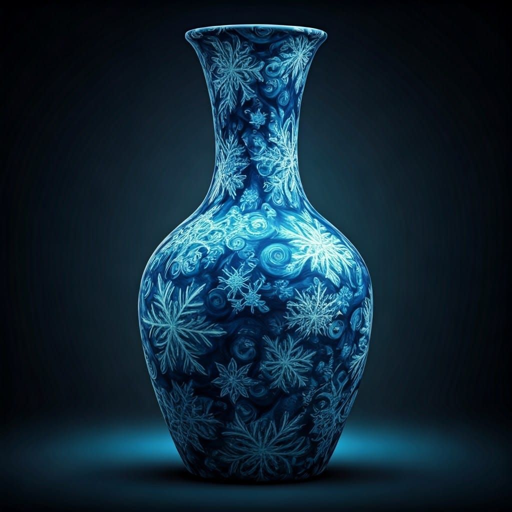 Celestial Vase with Shimmering Snowflakes in Cosmic Style