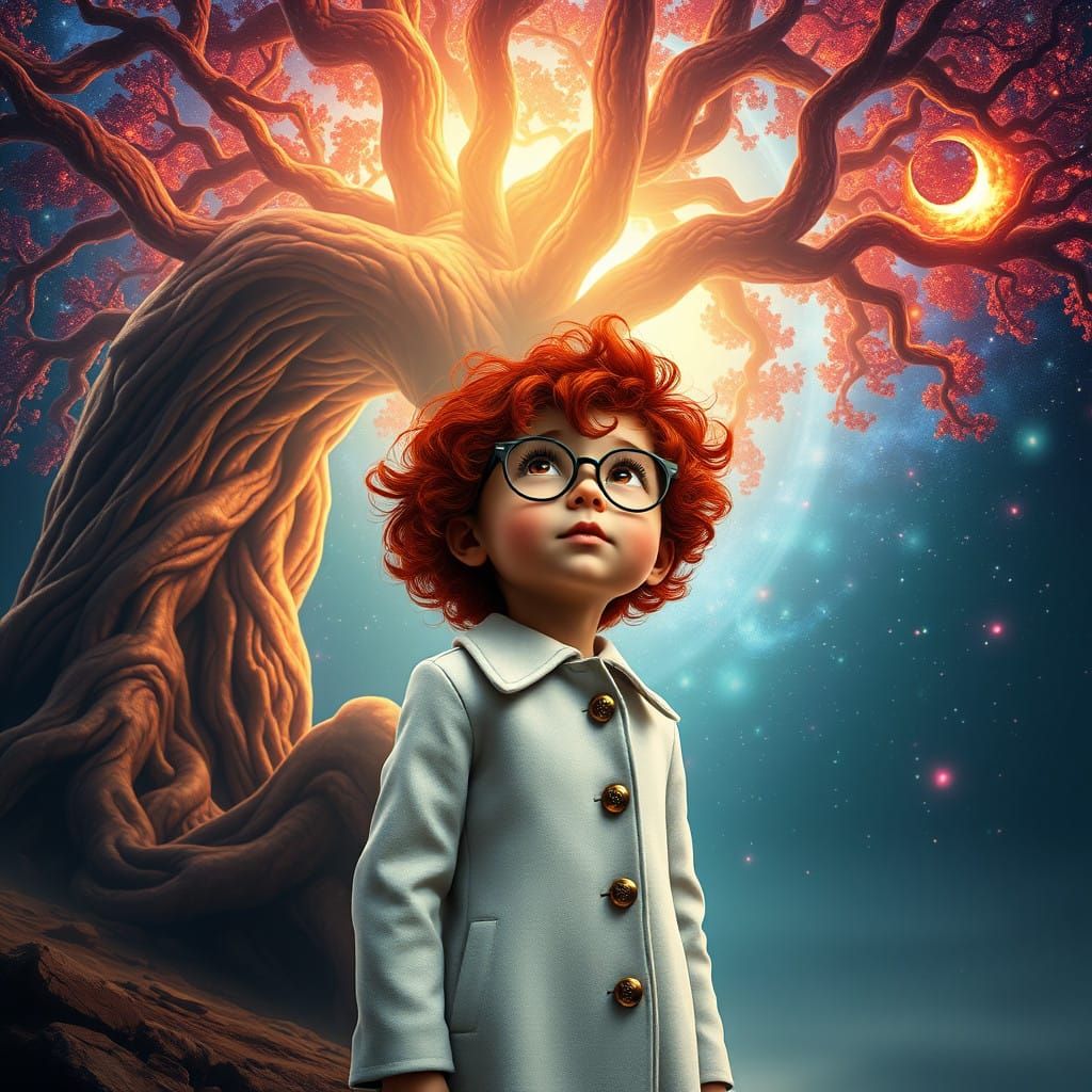 Little Girl Awestruck by Iridescent Tree of Life