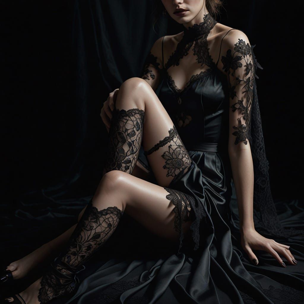 Gothic Woman in Black Garter, Moody Studio Lighting