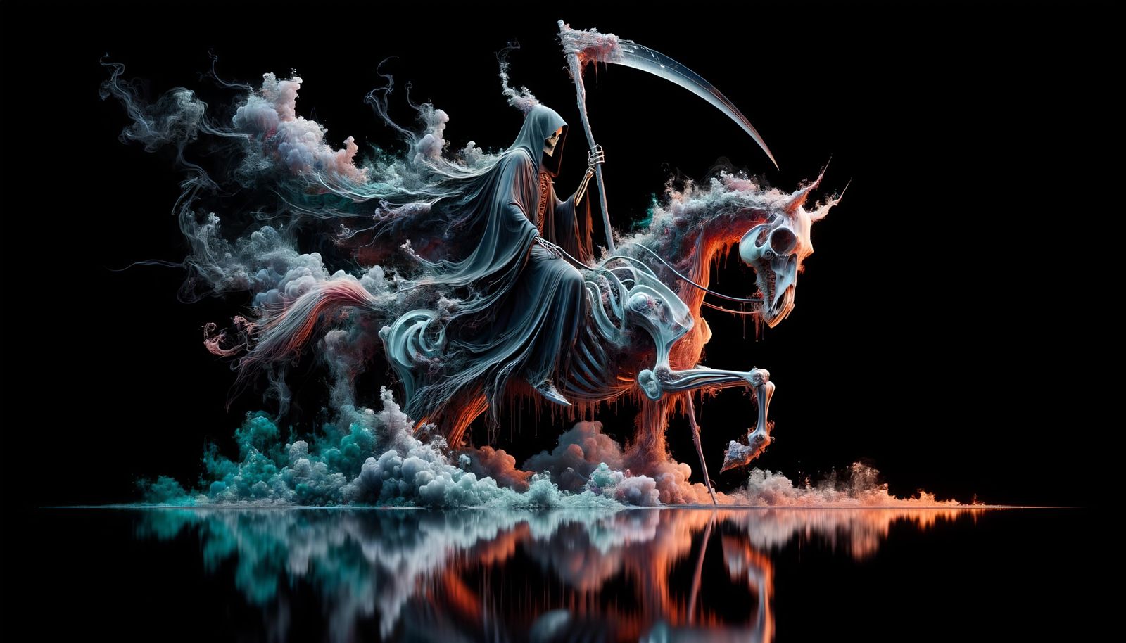 Hyperrealistic Grim Reaper on Skeletal Horse