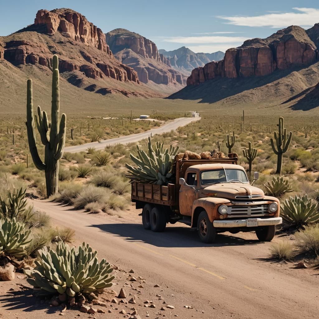 Man and Old Truck in Arizona Desert