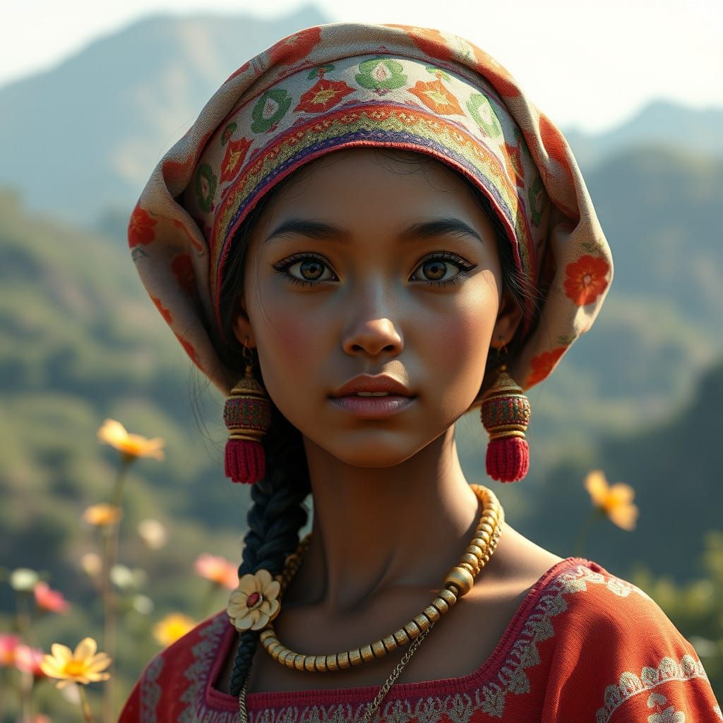 African Goddess Emerging from Mythical Mists in Vibrant Colo...