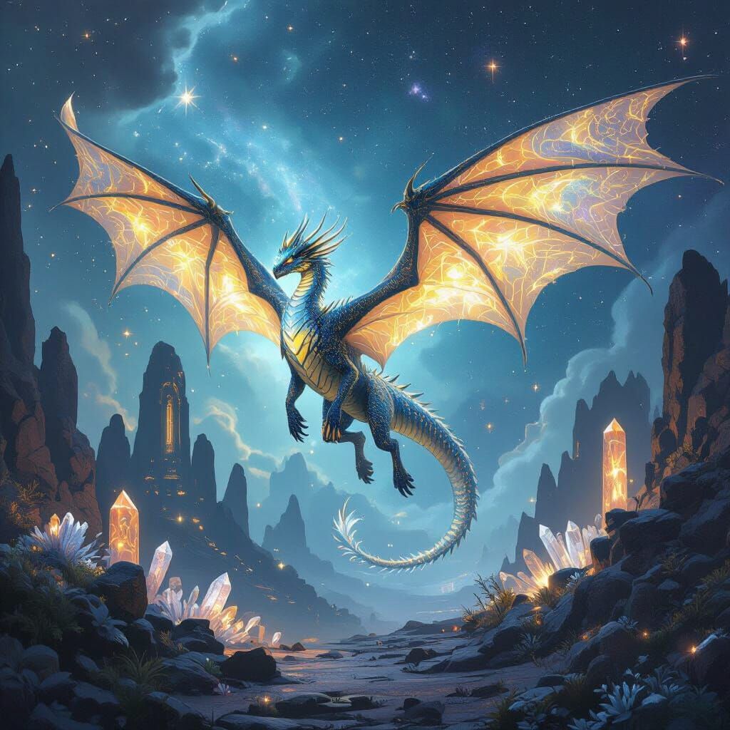 Bioluminescent Dragon Soaring Through Alien Nebula