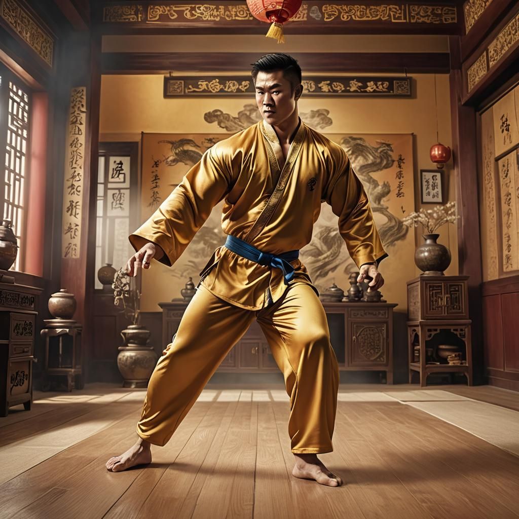 Colossal Bodybuilder Flexing in a Chinese Room: Digital Art