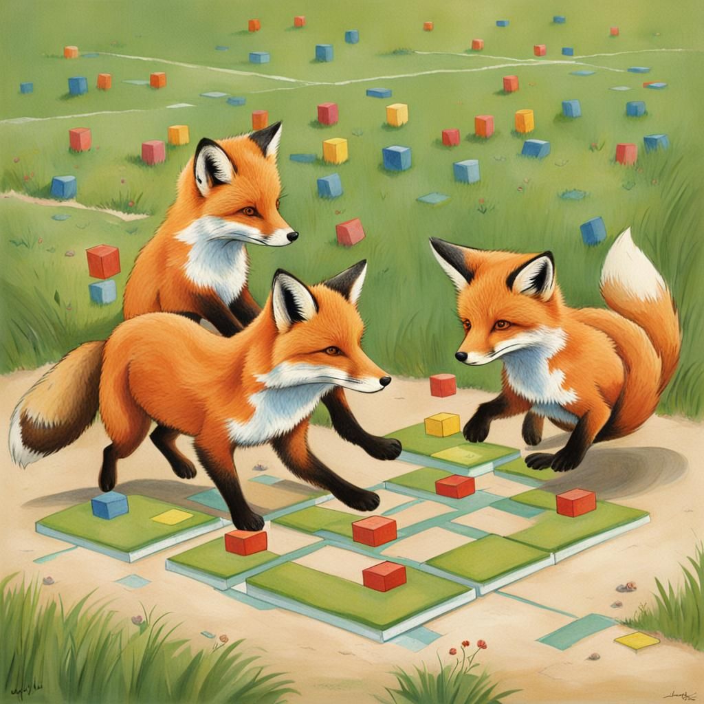 Foxes Play Hopscotch in Sunny Field