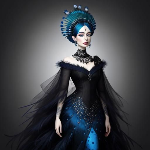 Abstract Woman with Peacock Feathers in Complementary Colors