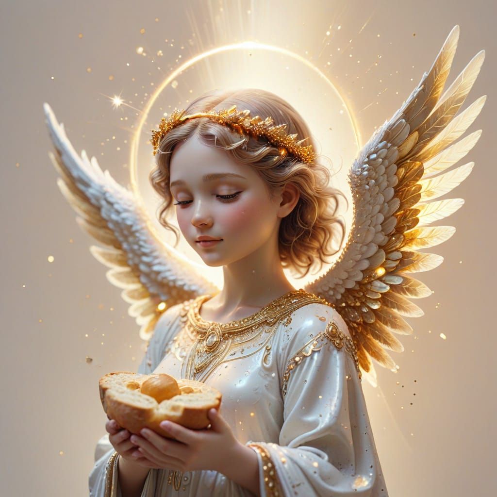 Ethereal Angel with Nuts and Bread, Pablo Amaringo Style