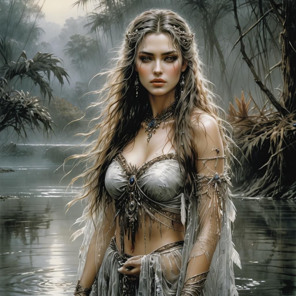 Feathered Woman by Water in Royo Style