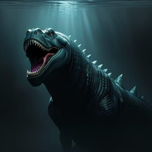 Dark, Sinister Mosasaur Emerges from Primordial Depths in Hy...
