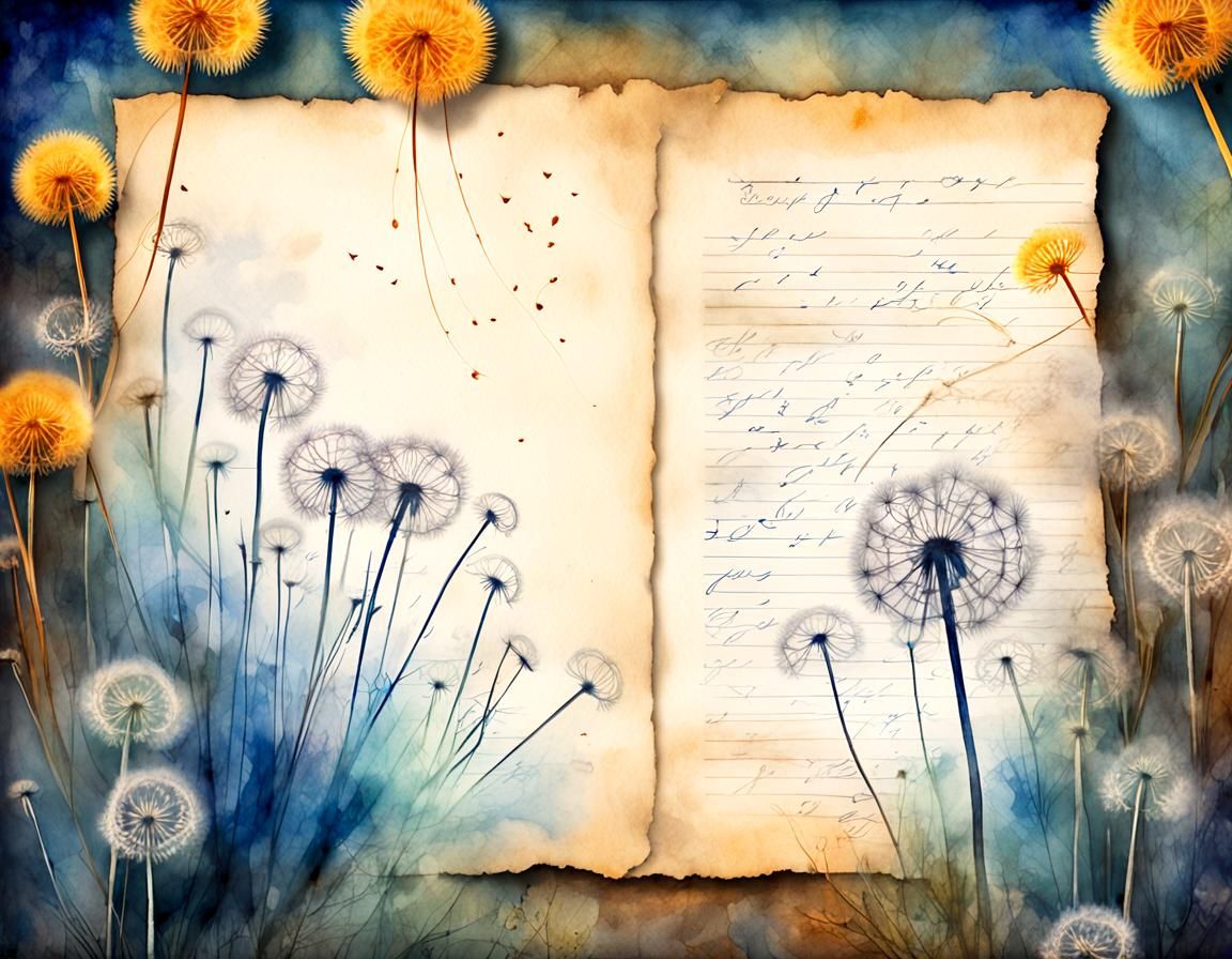 Dandelion Seed Watercolor Border on Vintage Paper