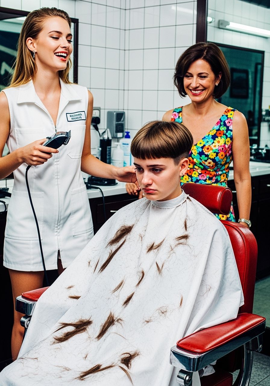 Sad Girl in Barbershop, Vibrant Color Photography