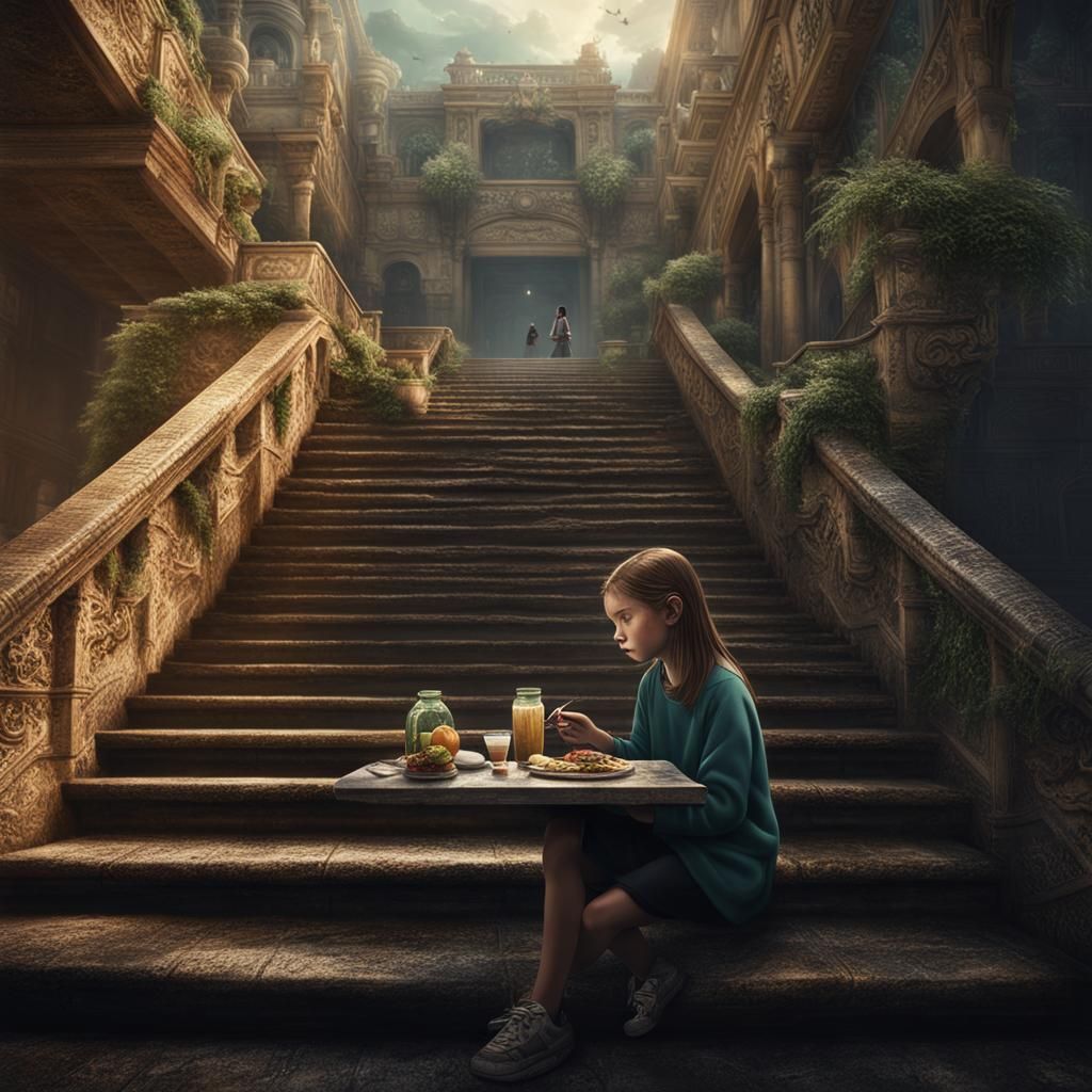 Lonely Girl Eats Lunch: Digital Matte Painting