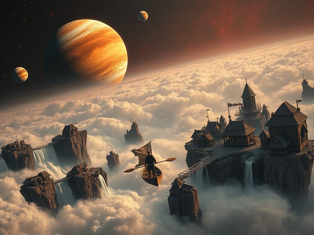 Floating Islands Town Above Jupiter's Moon