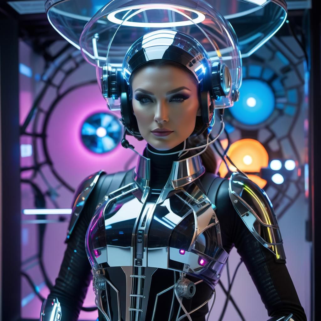 Futuristic Outlaw in Cyberpunk Brain Scan Helmet