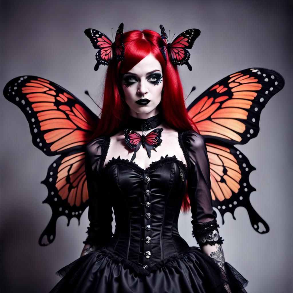 Gothic Butterfly Burlesque with Red Hair
