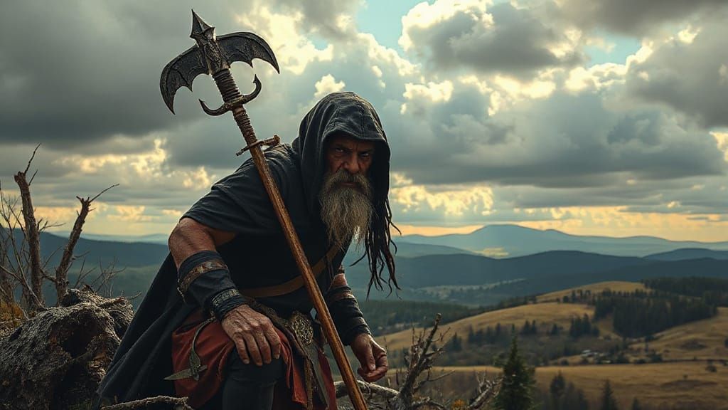 Epic Highland Warrior in Metal Landscape