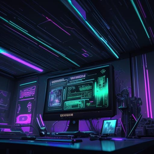Surreal Cyberpunk Computer Concept in Neon Noir Aesthetic