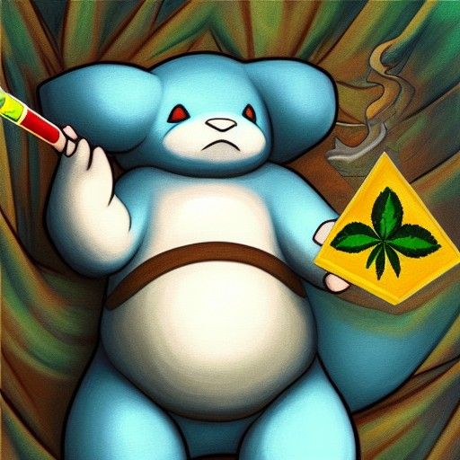 Snorlax Smoking Bong: Detailed Oil Painting