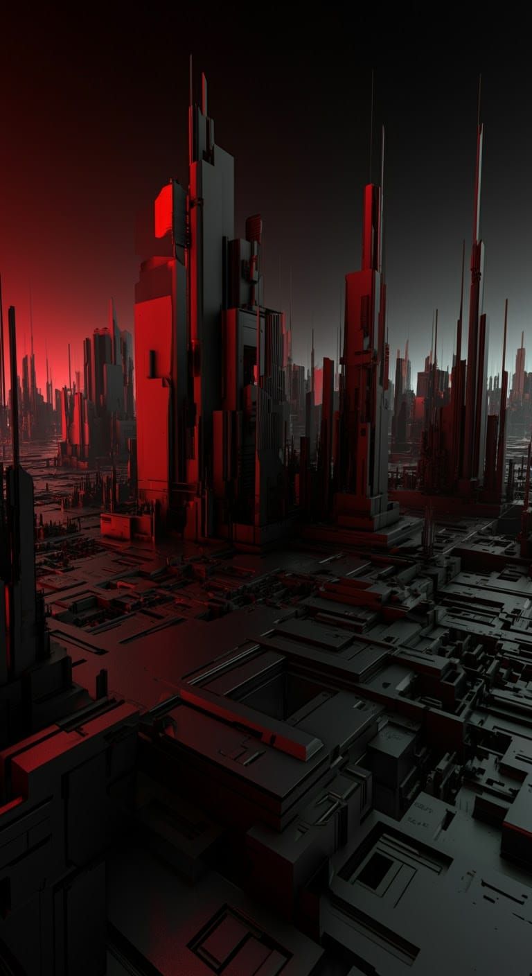 Abstract Geometric Cityscape in 3D Rendered Style