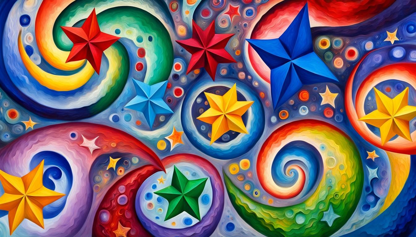 Vivid Jelly Stars Swirling in Impasto Oil Paint
