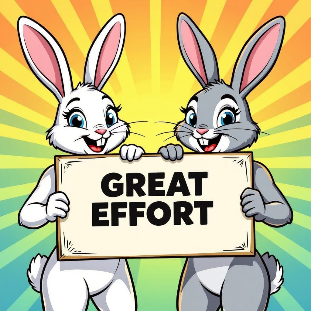 Wonder Woman Rabbits with Sign in Comic Book Style