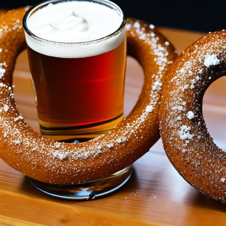 Oktoberfest: Glistening Pretzel and Pilsner, Close-Up