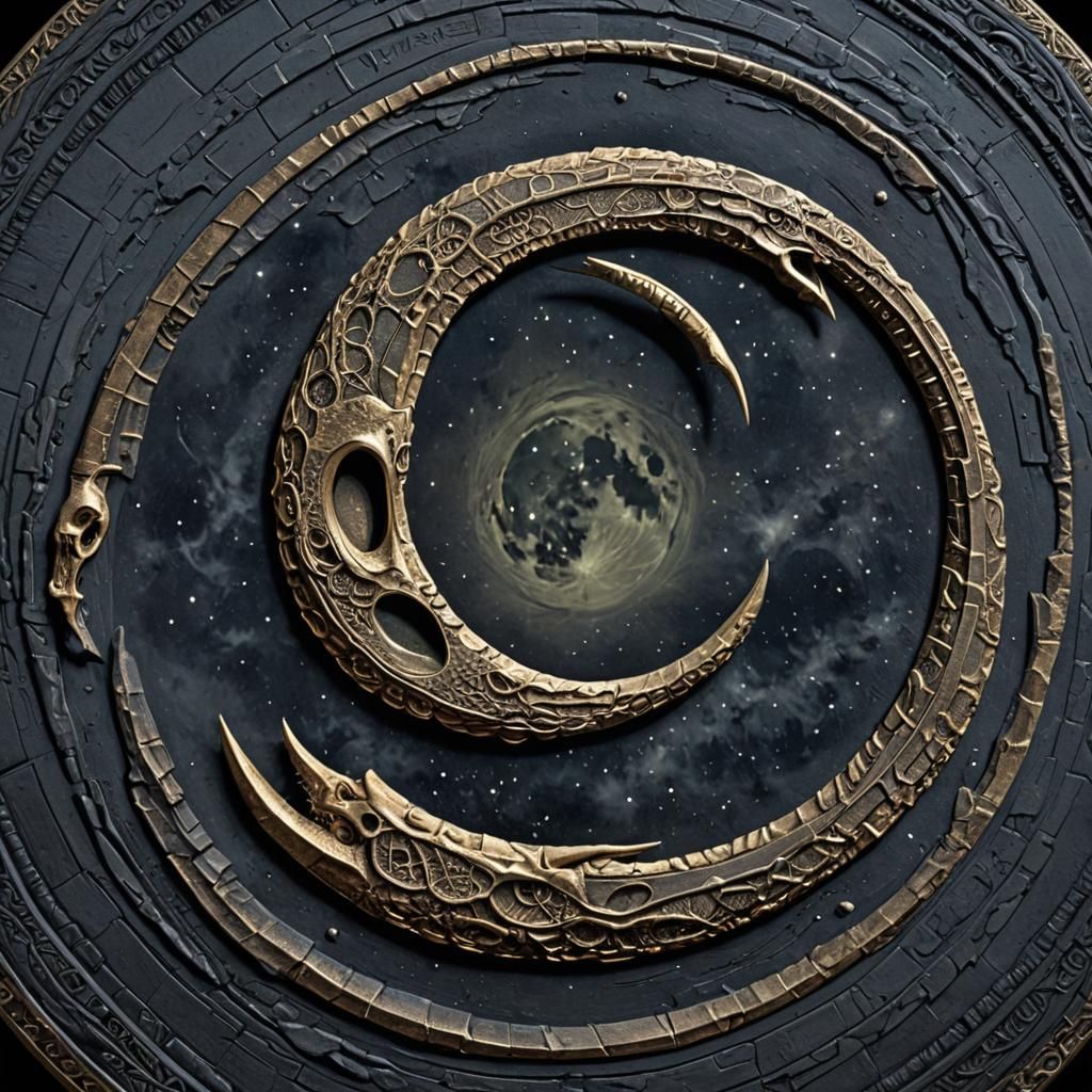 Golden Moon Ouroboros in Noctilucent Style