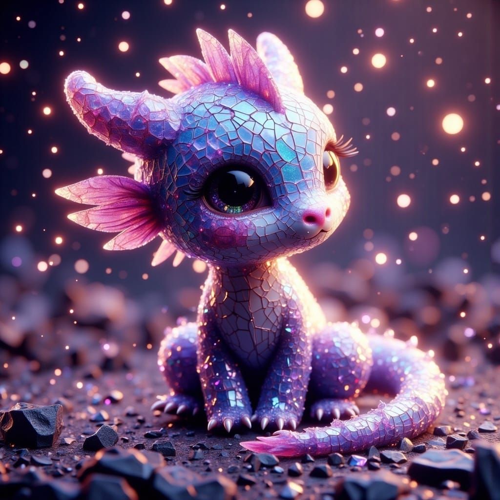 Serene Baby Dragon Amidst Cosmic Background