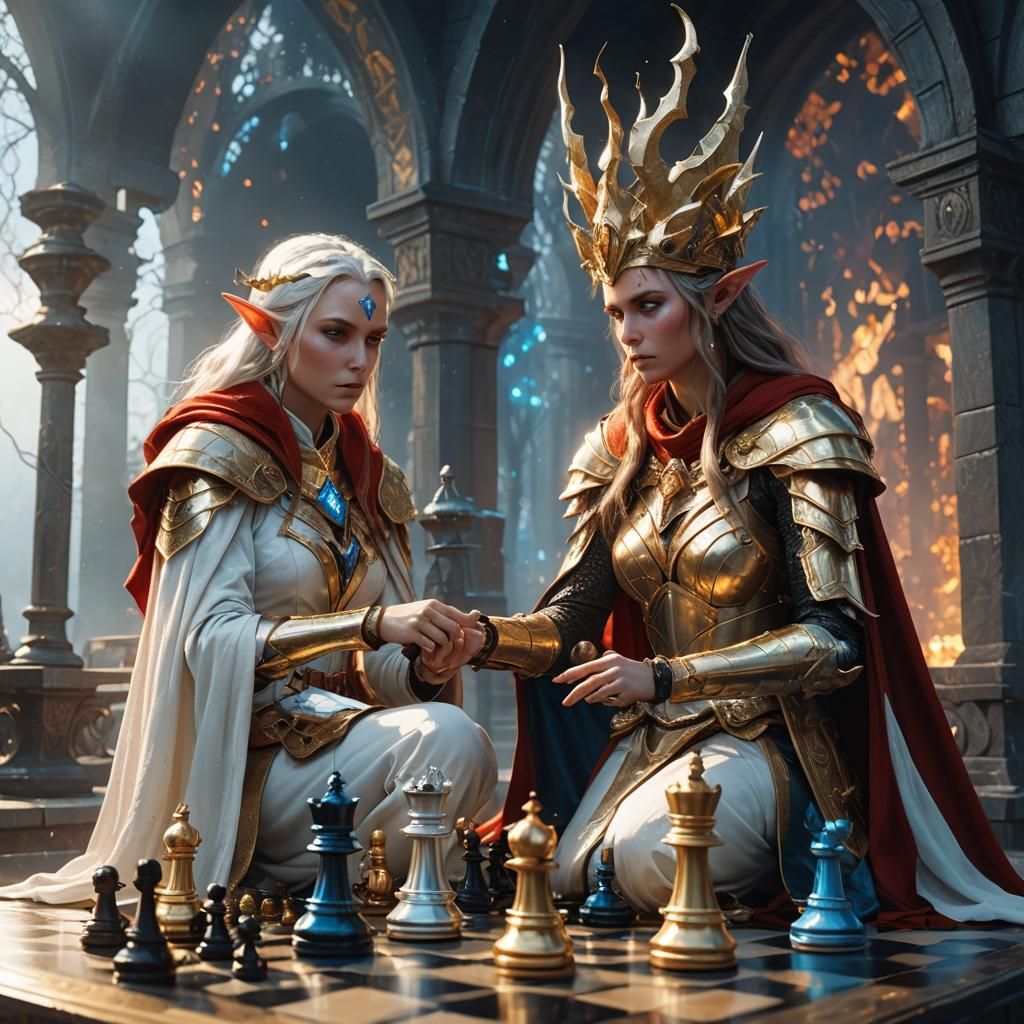 Elven Goddesses Play Chess in Fantasy Art