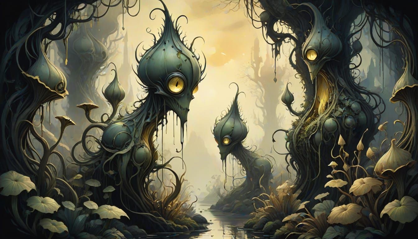 Grotesque Humanoid Plants in Dark Fantasy Style