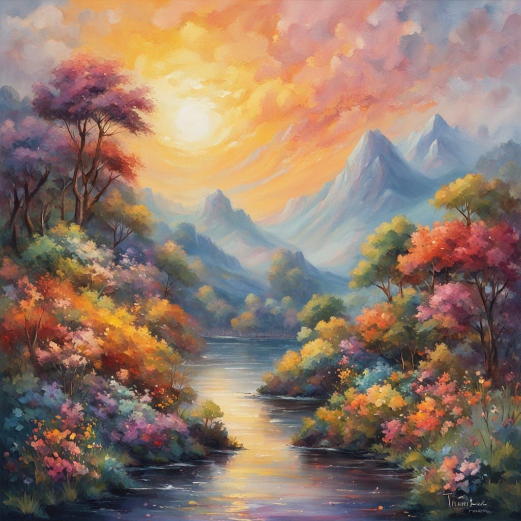 Island in Gouache: A Maximalist Impressionist Painting