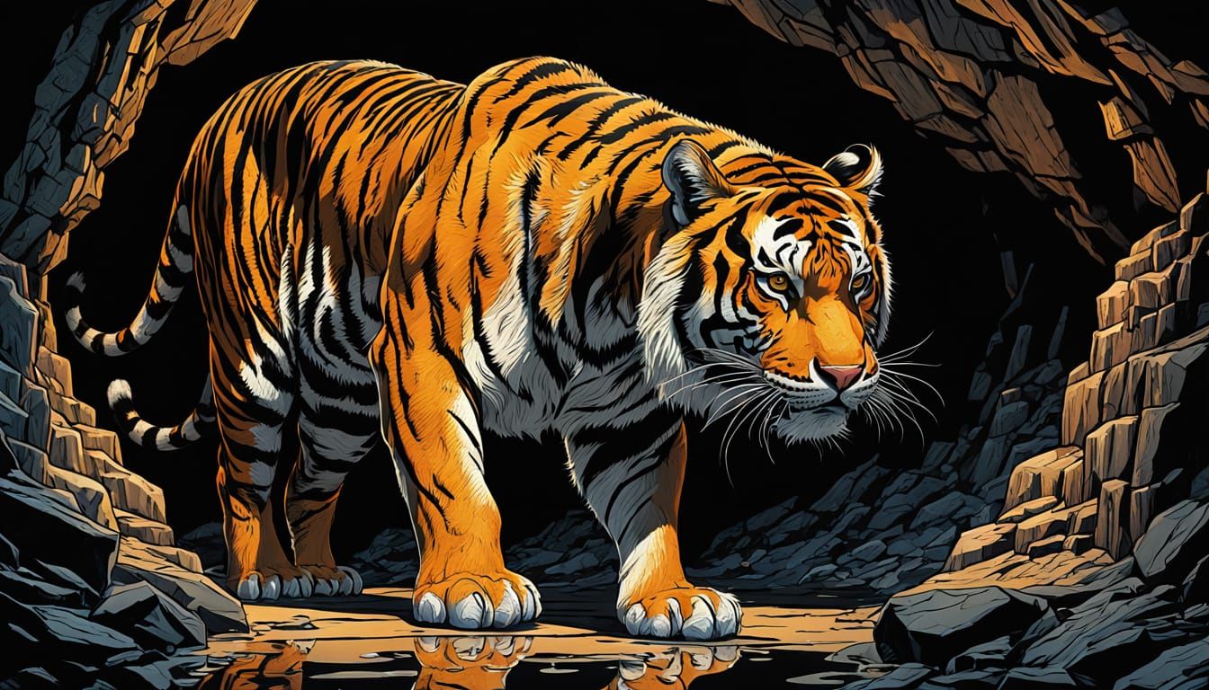 Bengal Tiger Obsidian Sculpture in Dark Fantasy Art