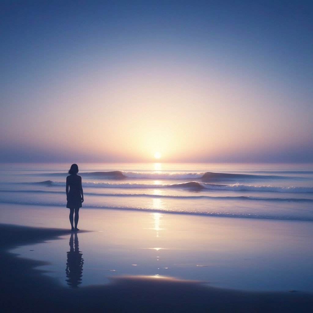 Tranquil Dawn Shore with Hopeful Horizon