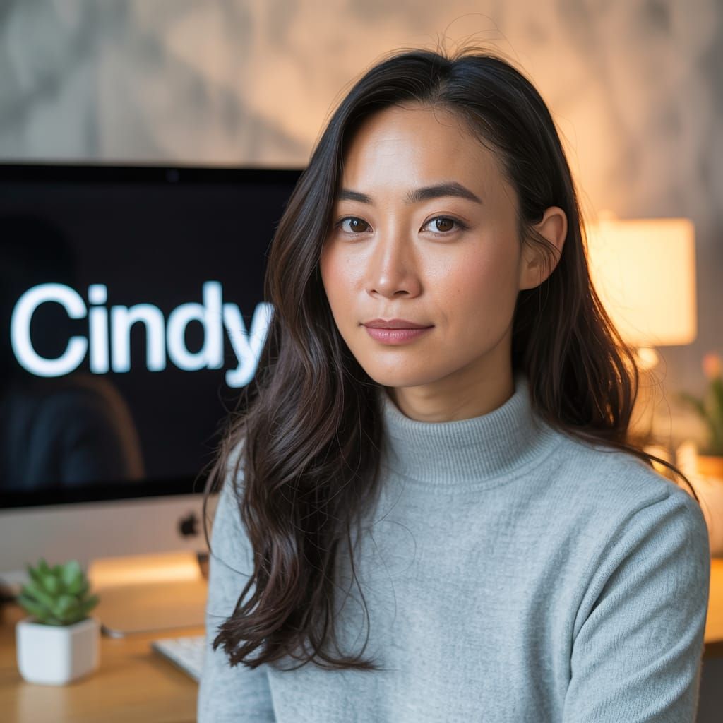 Asian Woman Portrait with Times Roman Text