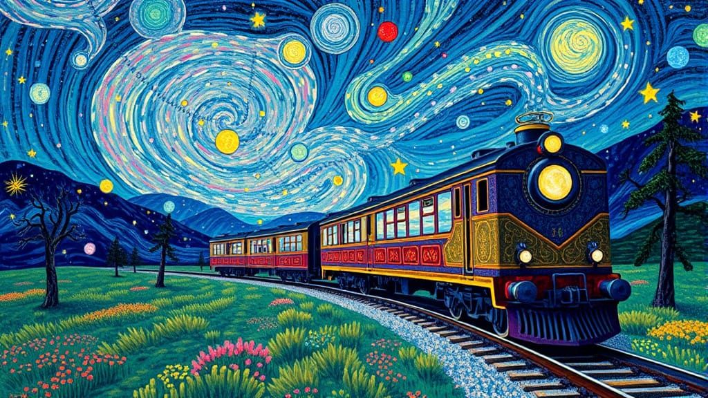 Psychedelic Train Through Holographic Landscape