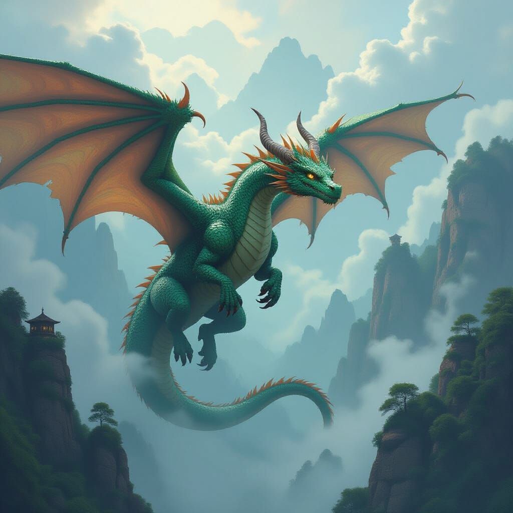 Majestic Dragons Soaring Through Misty Skies