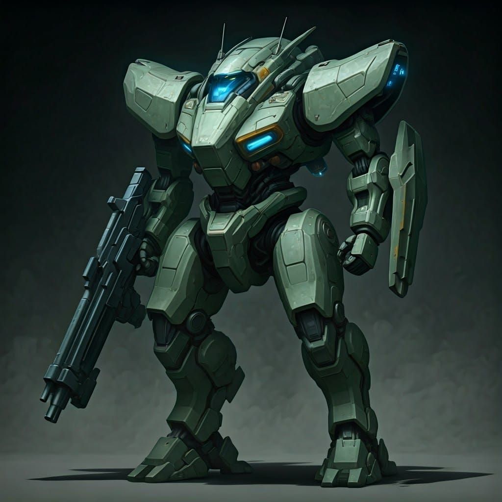 Imposing Mech Warrior Inspired by Syd Mead's Vision