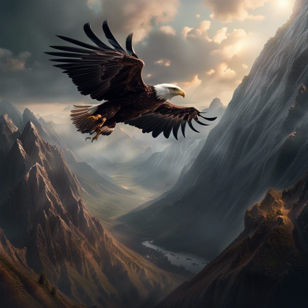 Epic Eagle Soaring Over Mountains: Digital Matte Painting