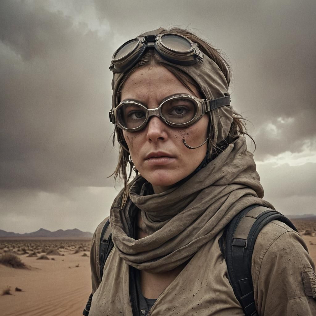 Sci-Fi Desert Explorer in Grim Atmosphere